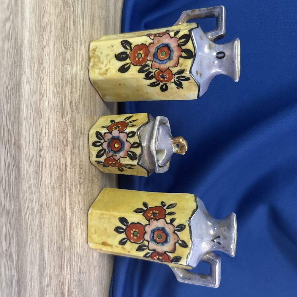 Vtg Art Deco Seiei & Co Japan Floral Luster Porcelain Oil Vinegar CONDIMENT SET